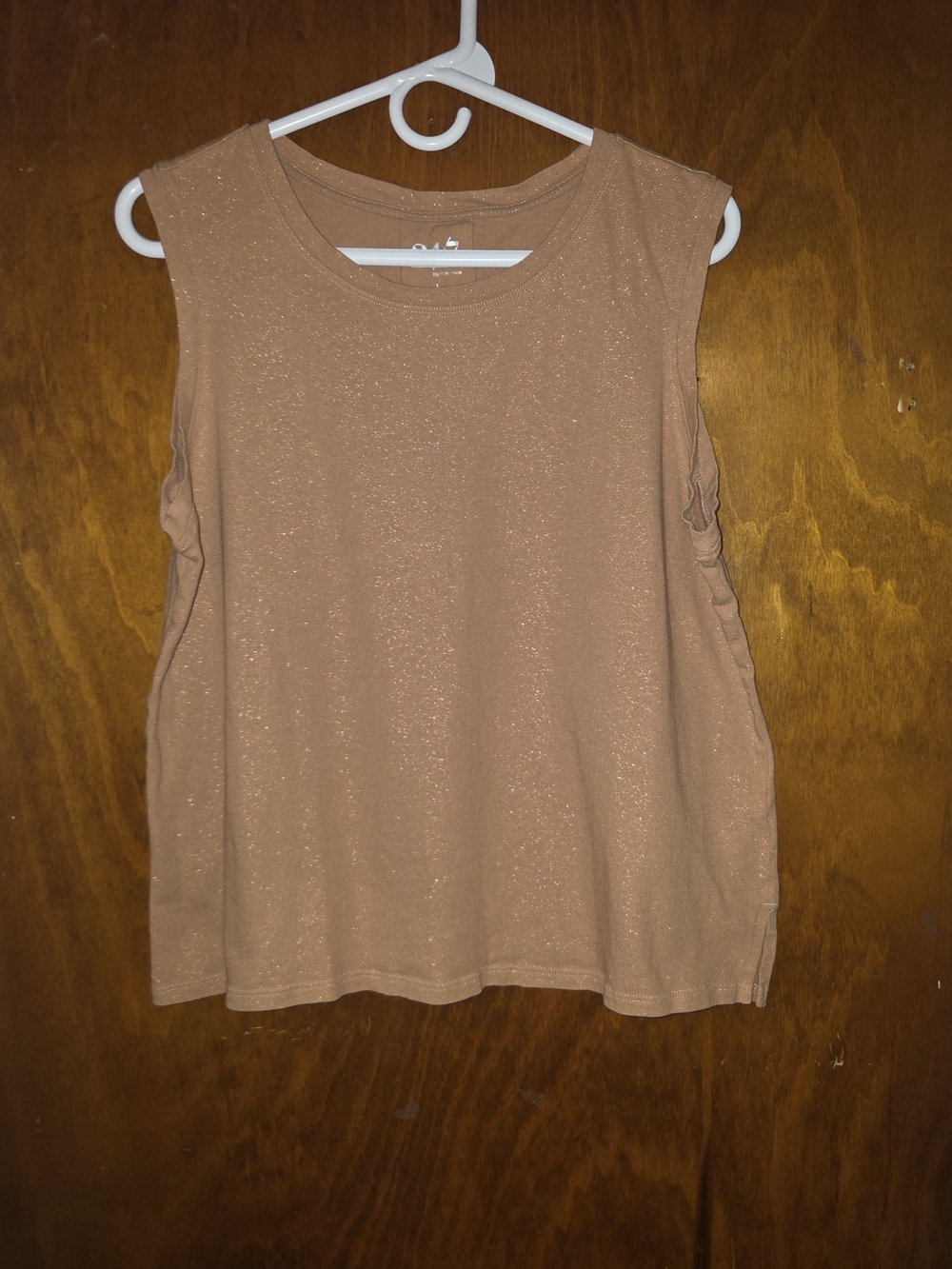 24/7 by Maurices Tan Camel Sparkle Metallic Shimmer Muscle Tank Top Large